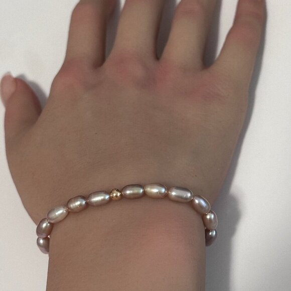 Natural Freshwater Rice Pearl Purple 18K Rose Gold Charm Bead - Picture 6 of 6